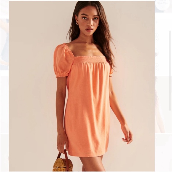 NWT Abercrombie & Fitch Emerson Puff Sleeve Babydoll Dress in YELLOW - Picture 6 of 8